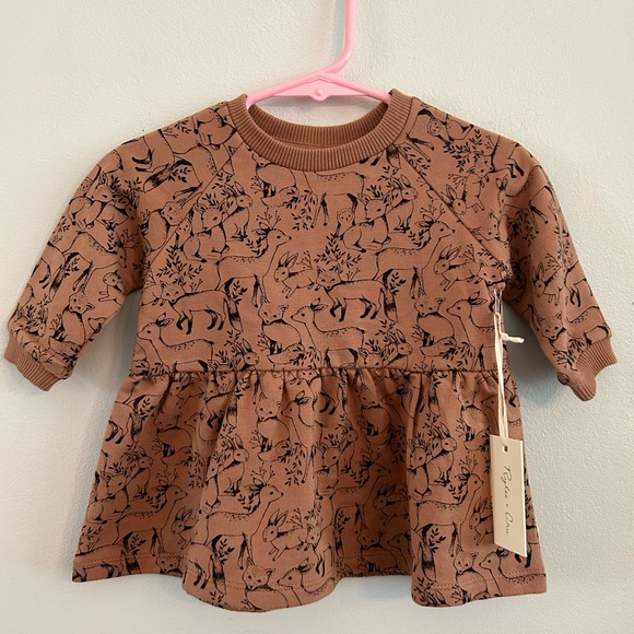 Rylee + Cru Woodland Raglan Dress Truffle Brown Cozy Sweatshirt 3-6 months NWT - Picture 1 of 5
